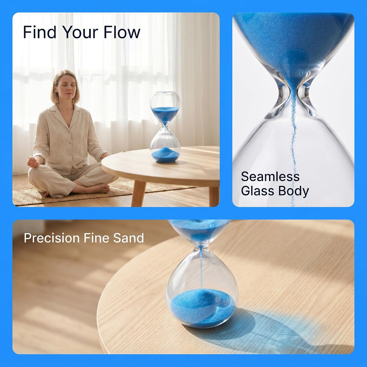 Hourglass, HoveBeaty Black Sand Timer, 15 Minute Hand-Blown Glass