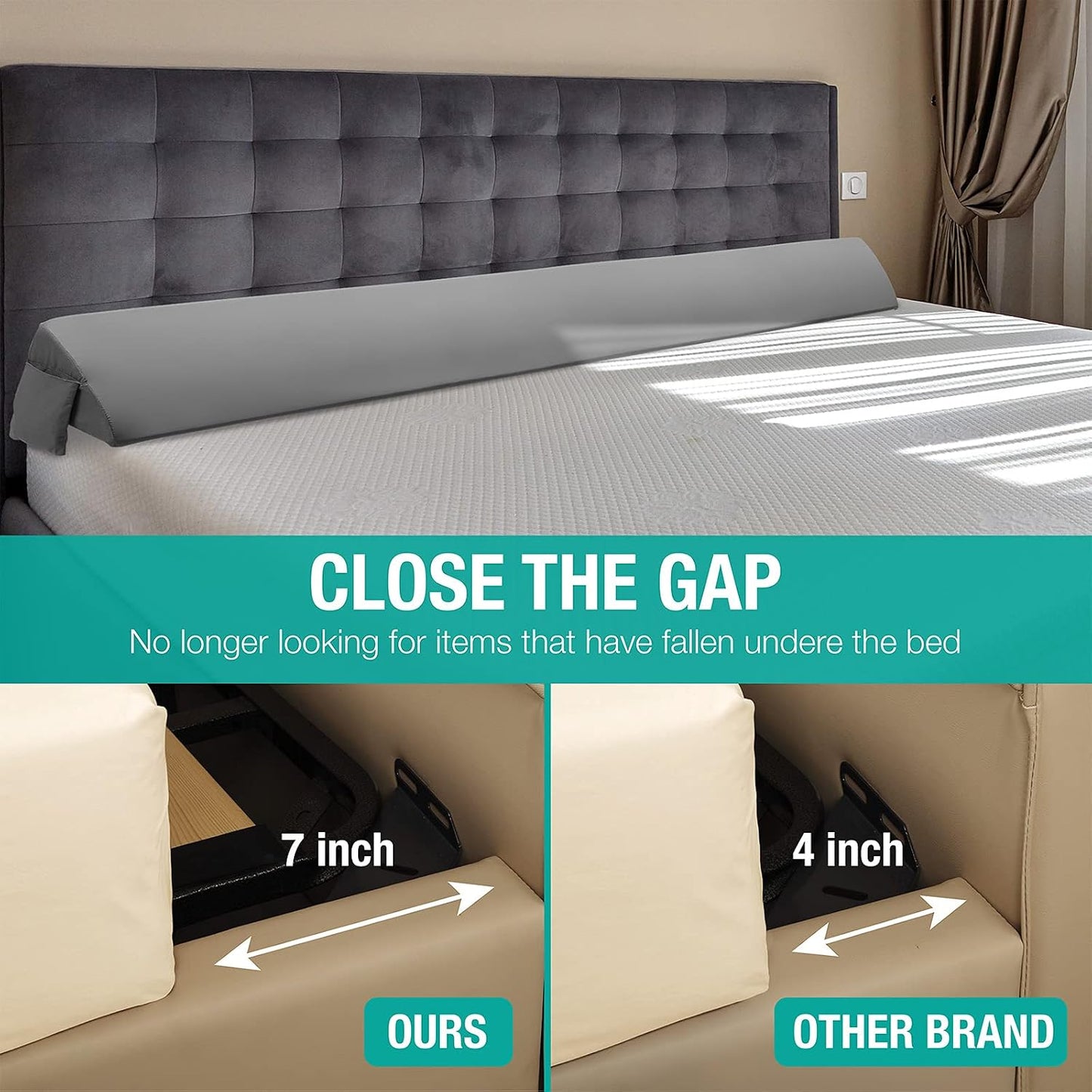 Vekkia 34" Extra-Long Wedge Pillow, 5.5" Bed Wedge Pillow for Sleeping,Gray