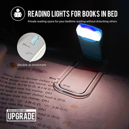 EGWASER Book Reading Light, Portable USB Rechargeable LED Clip on Book Lights for Reading in Bed, 3 Brightness Adjustable Dimmable Bookmark Light for Eye-Protection, Reading Lamp (White)