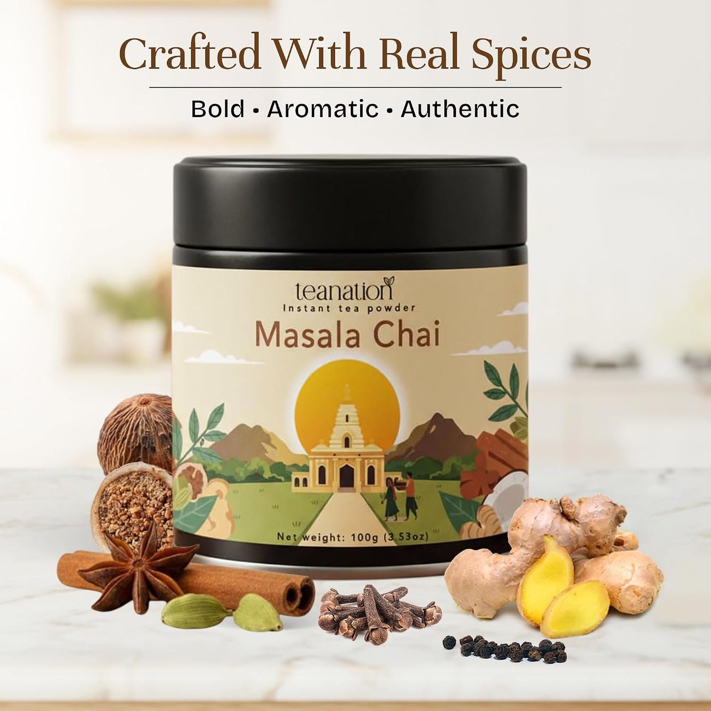 Tea Nation Masala Chai Instant Powder, 100g Chai Latte Mix – Spiced Black Tea Blend, Vegan, Gluten-Free, No Additives | Easy Chai Latte Coffee Alternative