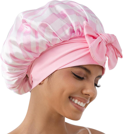 GDTOGRT Satin Silk Bonnet for Sleeping Women - Double Layer Sleep Hair Bonnets Caps for Curly Braid Hair with Tie Band