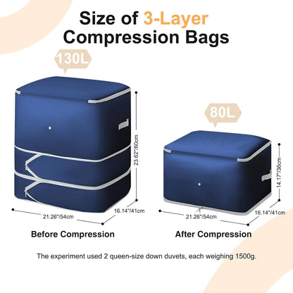 Comforter Storage Bag - 130L Large Capacity Blanket Storage Bags 4-Layer Ultra Space Saving Self Compression Organizer, Washable Compression Bags for Storage Comforter Blanket, Beige
