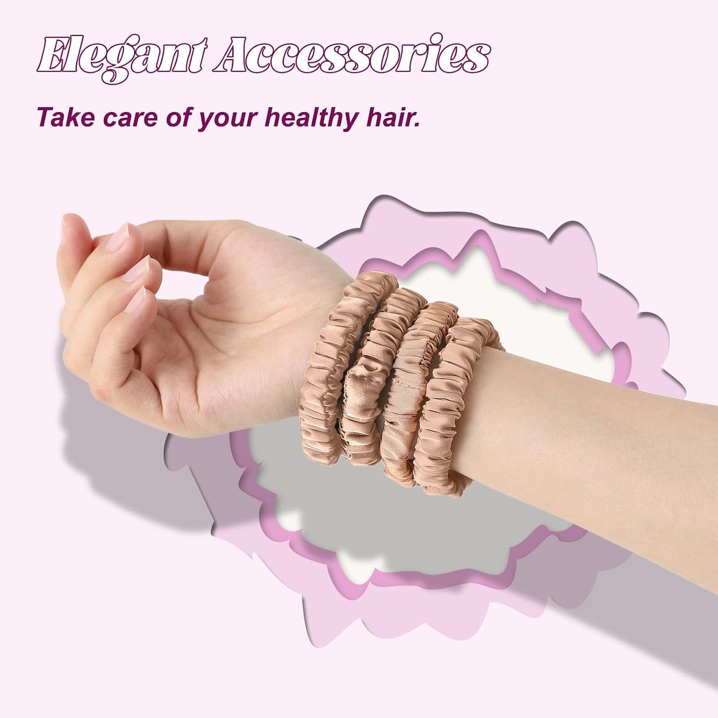 4Pcs Mulberry Silk Scrunchies Set, Silk Hair Ties Elastic for Women, Skinny Scrunchies Reduces Breakage for All Hair Types