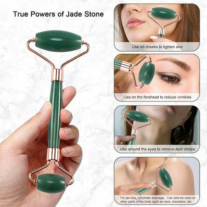 Jade Roller for Face, Facial Roller Massager Skin Care Tool, Gua Sha Facial Tools for Face, Neck, Eyes, Reduce Puffiness of The Skin - White