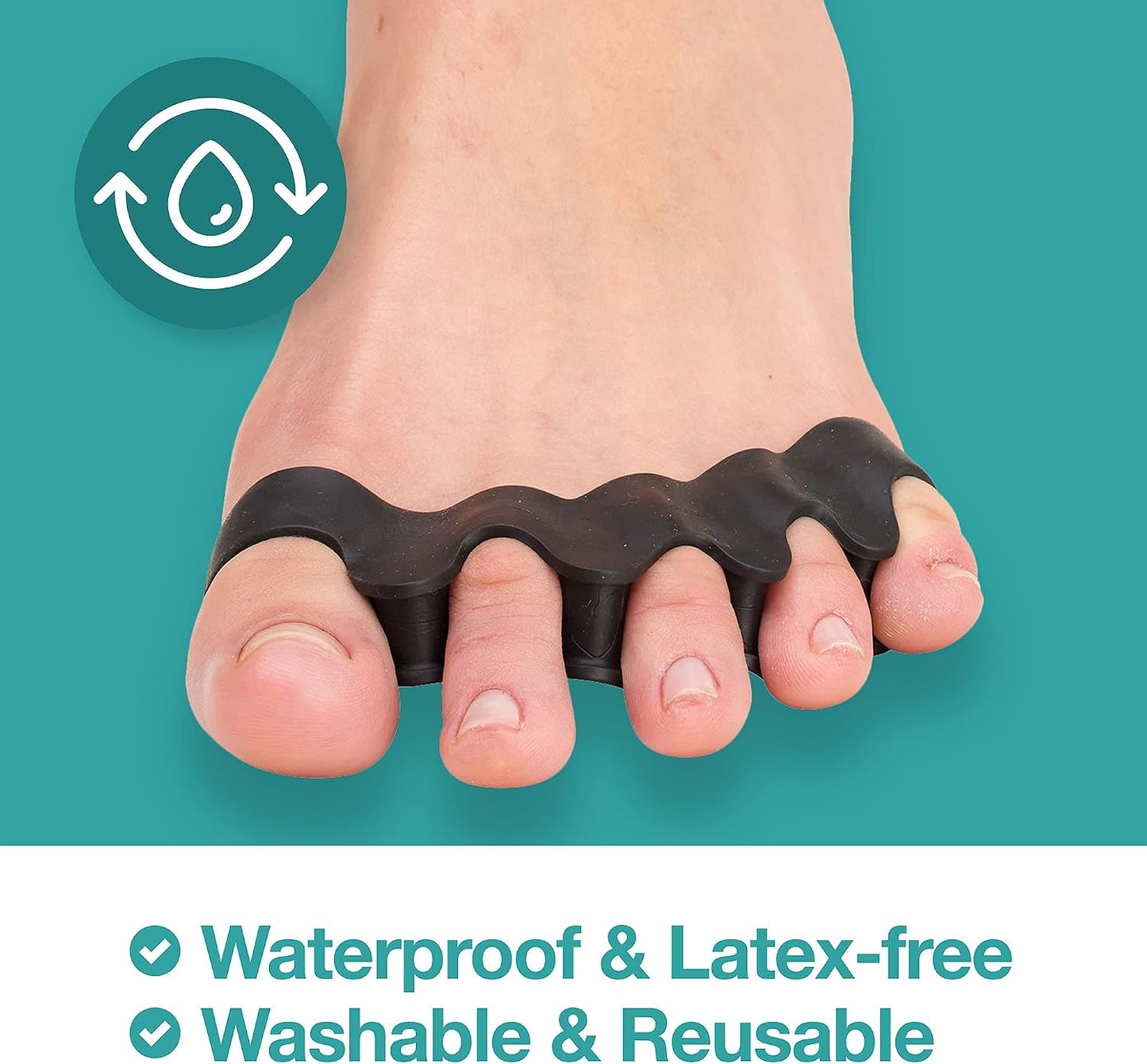 ZenToes Silicone Toe Spacers and Separators for Correct Toe Alignment, Bunion Relief, Hammertoe Straightener, Gel Orthopedic Corrector – 1 Pair (Black)