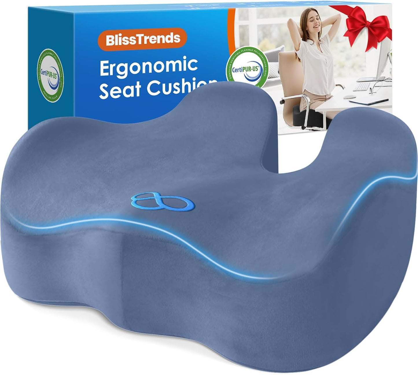 BlissTrends Seat Cushion with Velvet Cover, Thick Memory Foam Cushions for Office Chair, Car Seat, Airplane, Relieving Pressure Tailbone Sciatica Back Pain for Long Sitting, Car Drivers 4.7in Black