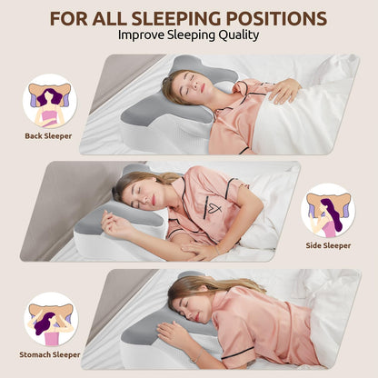 DONAMA Cervical Pillow for Neck and Shoulder,Contour Memory Foam Pillow,Ergonomic Neck Support Pillow for Side Back Stomach Sleepers with Pillowcase