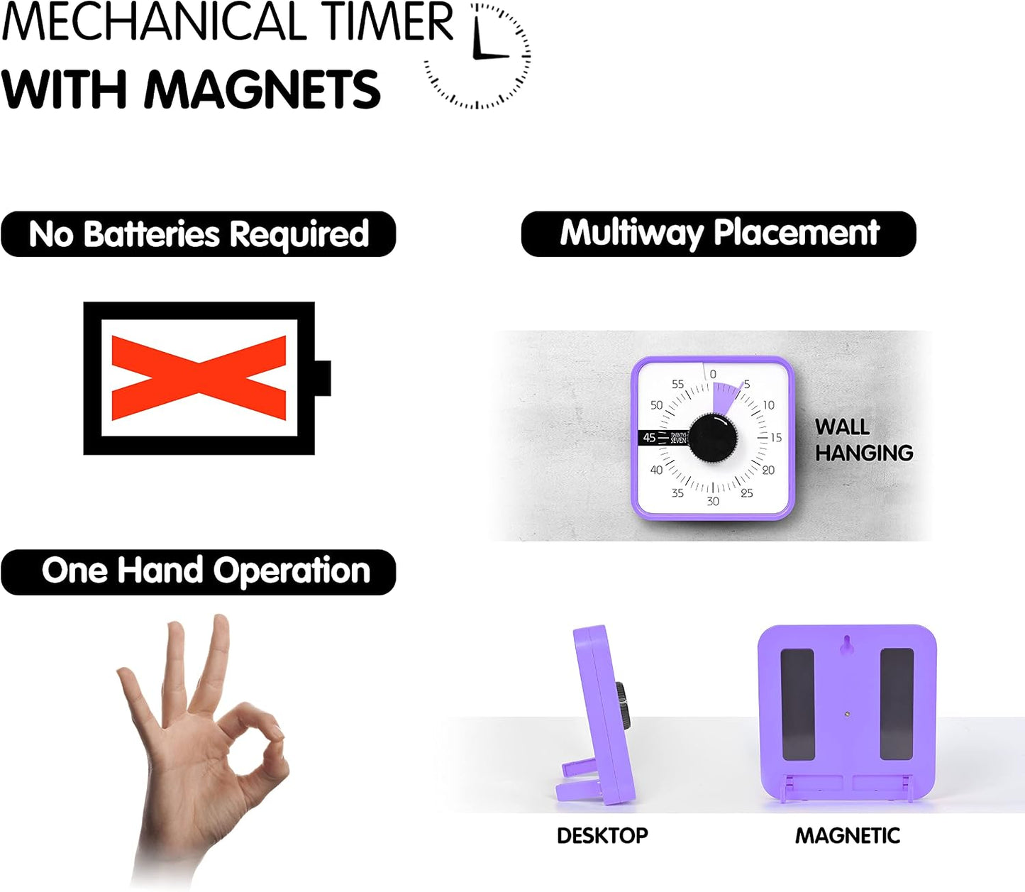 Visual Timer 7.5 inch; 60 Minute 1 Hour Countdown Timer for Kids Classroom Teaching Tool Home Office Meeting, Mechanical Countdown Clock for Exam Time Management Magnetic, Navy Blue with Colorful Disc