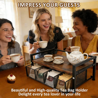 Tea Bag Organizer Holder, Wood Tea Organizers and Storage, 8 Compartments
