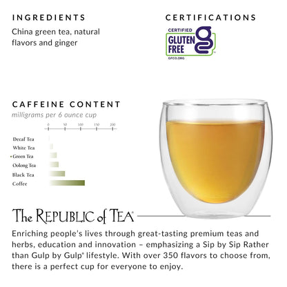 The Republic of Tea Daily Green Ginger Peach Green Tea, Low Caffeine, 50 Ct