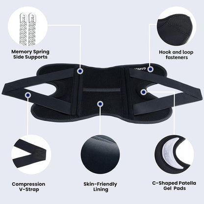 JOMVD Knee Brace for Knee Pain, Meniscus Tear, Adjustable Knee Support with Side Spring Stabilizers for ACL, MCL, Arthritis, Patella Stability, Knee Pain Relief, Injury Recovery, Women and Men, Medium