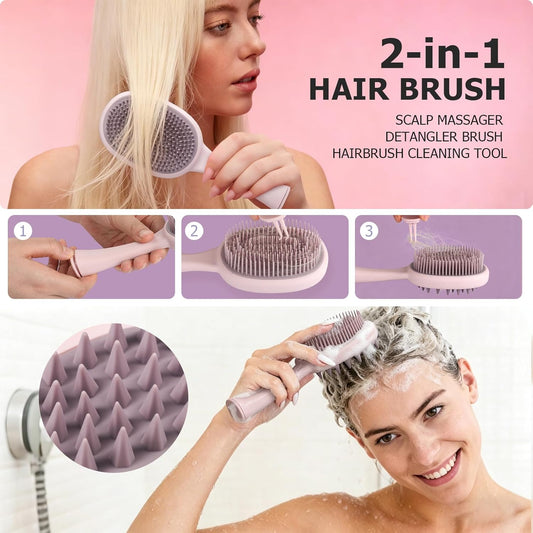 Detangler Brush, 2-in-1 Detangling Hair Brush for Women Men - Scalp Scrubber Massager for Hair Growth, Curly Hair Brush for All Hair Types, Wet & Dry Use, Soft Silicone Styling Brush