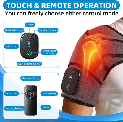 Cordless Shoulder Heating Pad with Massager, 5000mAh Rechargeable Heated Shoulder Wrap with 3 Timer,3 Vibration,3 Heat, Shoulder Brace for Rotator Cuff Pain Relief & Deep Tissue Comfort, Men & Women