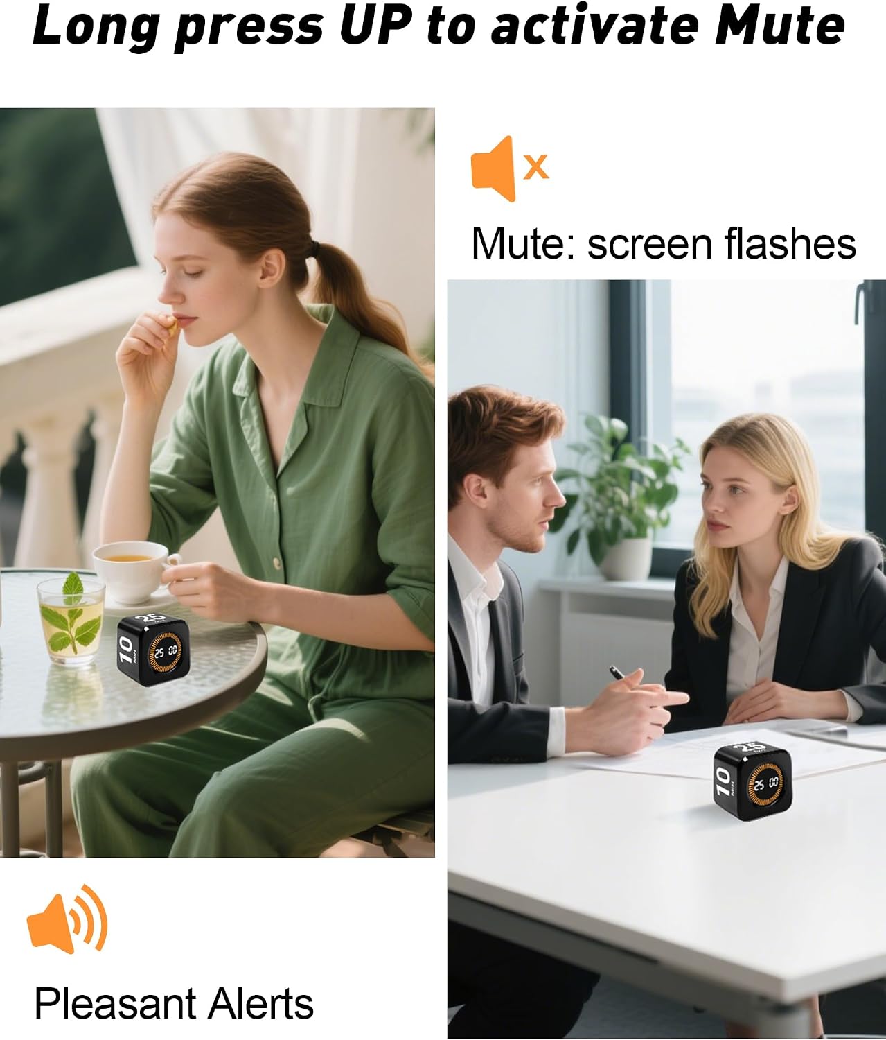 Pomodoro Timer Cube for Productivity — 5/25/10/50 Minutes Preset, Digital Gravity Sensor Desk Visual Timer for ADHD, Silent Mode, Ideal for Office, Study, Kitchen & Kids (White)
