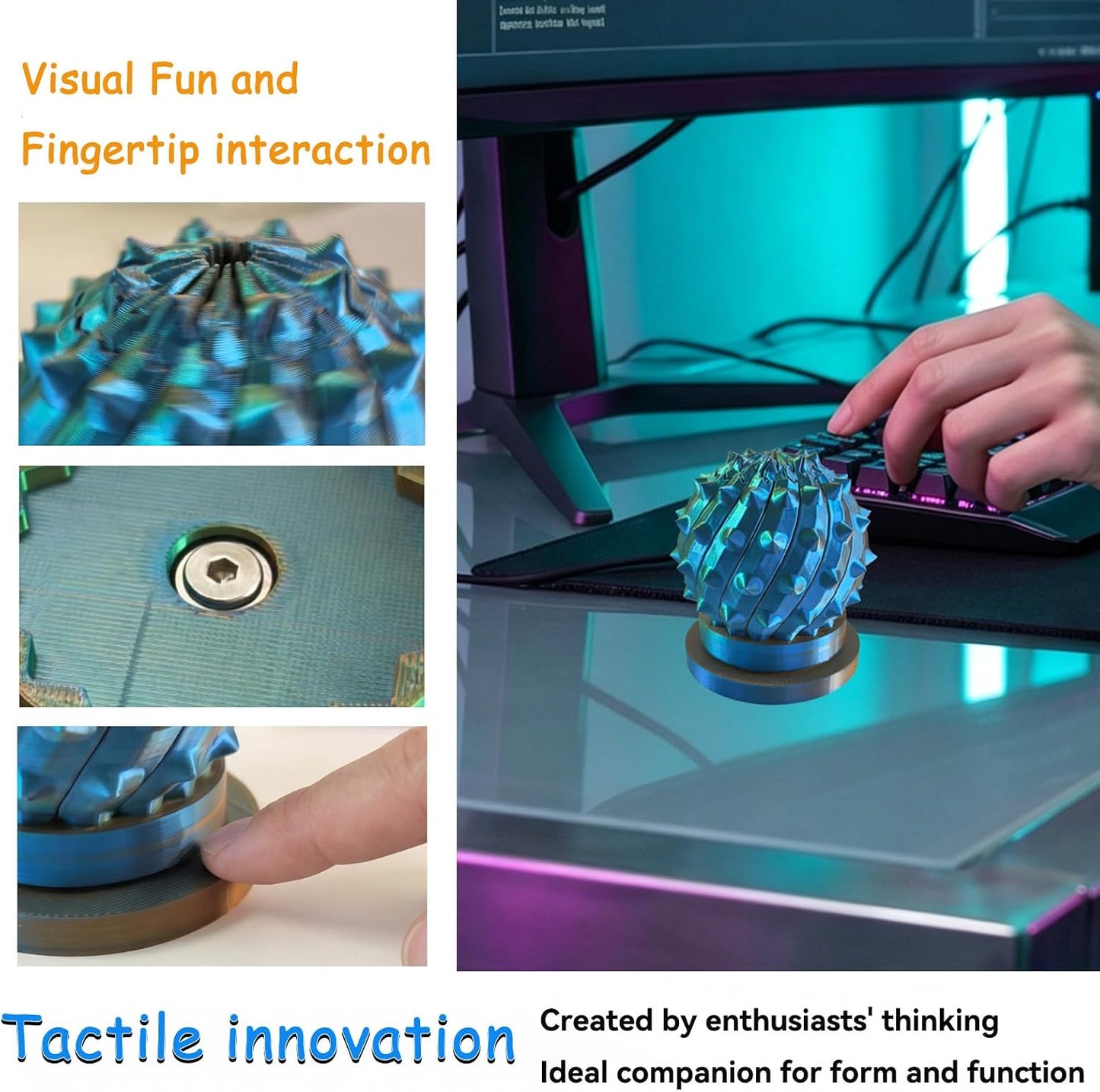 Spiky Retractable Ball, Cool 3D Printed Fidgets, Sharp Spiral Noisy Ball, Suitable for Adults to Relieve Stress and Anxiety, Office Opening Remarks, Killing Time (with Rotating Base)