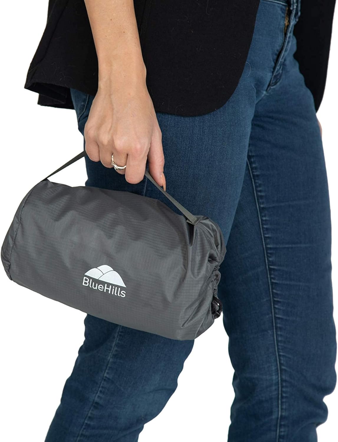 BlueHills Travel Blanket Pillow Compact Lightweight Pocket Size Airplane Traveling Essential Flight Trip Throw in Bag Portable Case Plane Accessory Gray L01