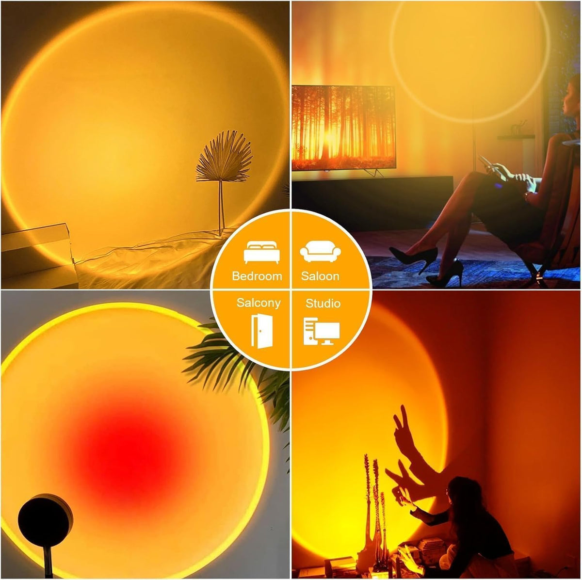 2Pcs LED Sunset Ambient Lamp Night Light,USB Warm Ambient Light,Projector Birthday Party Decoration Portable Mood Light for Bedroom Living