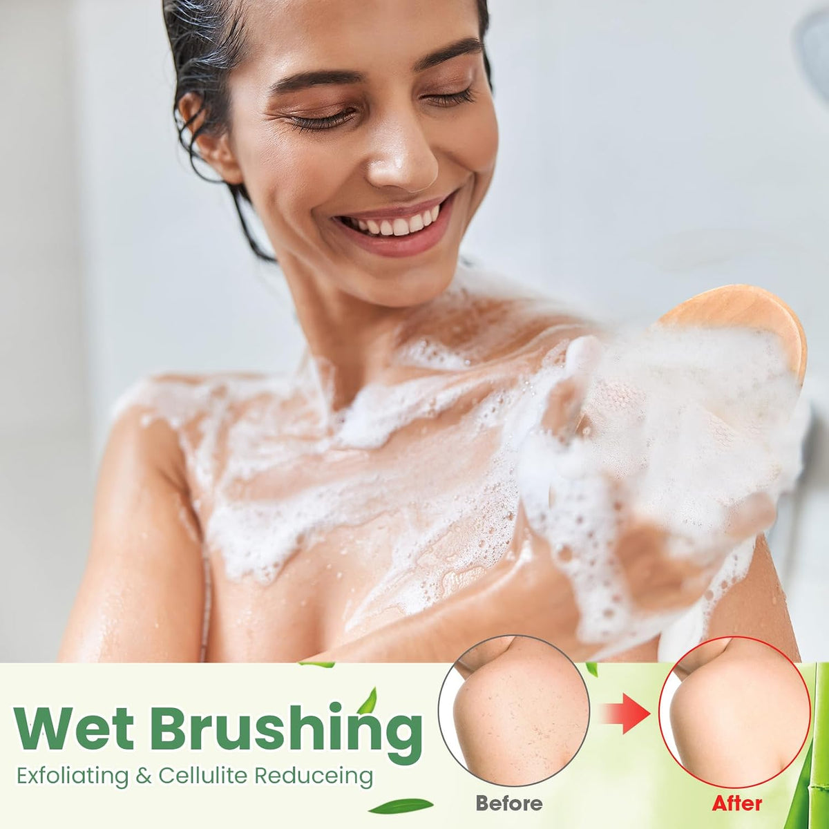 Gejoy 10 Pcs Dry Brushing Body Brush for Lymphatic Drainage Exfoliating Brush with Massage Nodule Dry Skin Body Scrubber Cellulite Shower Circulation Dead Exfoliator (4.92 x 2.56 Inches,Wood Color)