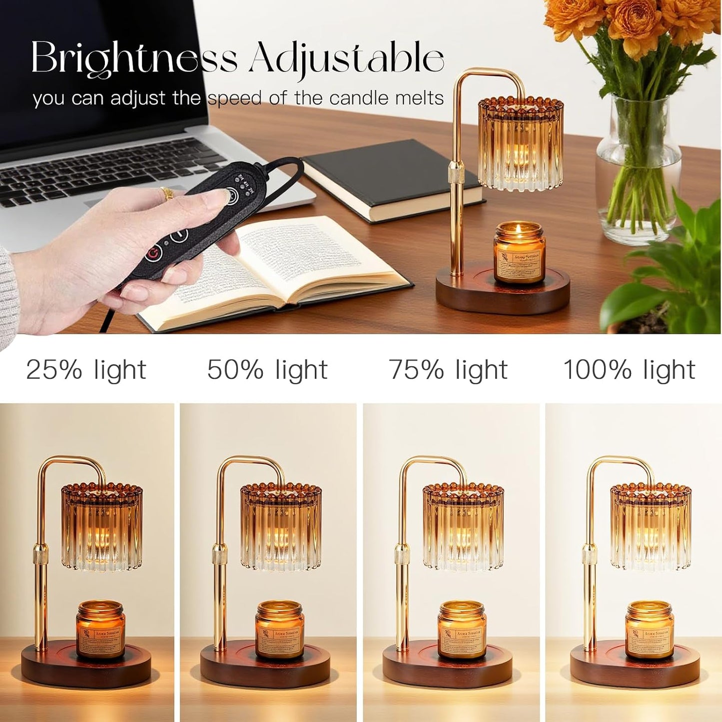Candeldo Candle Warmer Lamp with Timer: Black Candle Warming Lamp Height Adjustable Wax Melt Warmer Dimmable Modern Farmhouse New Home Bedroom Decor Mothers Day Housewarming Gift for Women