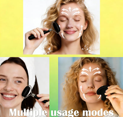 Jade Roller Gua Sha Tools - Nature Gua Sha Facial Tool Skin Tightening Face Massager Anti-Aging Jade Face Roller Puffiness Reducing Guasha Stone for Women Men（Green）