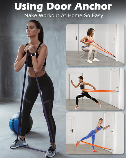 Zacro Resistance Bands Set with Door Anchor, Heavy Duty Pull Up Exercise Bands for Working Out, Muscle Power Strength Training, Physical Therapy, Home Fitness Gym Equipment for Men & Women