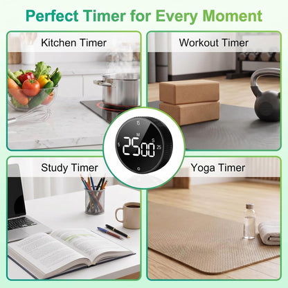 Digital Kitchen Timer, Magnetic Visual Pomodoro Clock with Large LED Display, 3 Preset Times (5/15/25) for Cooking Baking Fitness