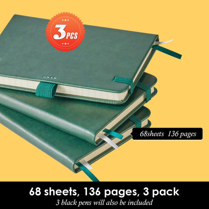 Small Notebook Pocket Journal, A6 3.7" x 5.7", 3 Pack, Black Leather Cover