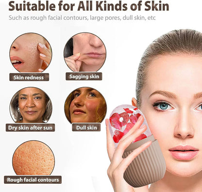 XHJRI Ice Cube Roller Massager for Face, Eyes and Neck Naturally Conditioning and Skin Care,De-Puff Eye Bags,Reduce Migraine Pain,Reusable Massage Silicone Ice Mold (Pink)