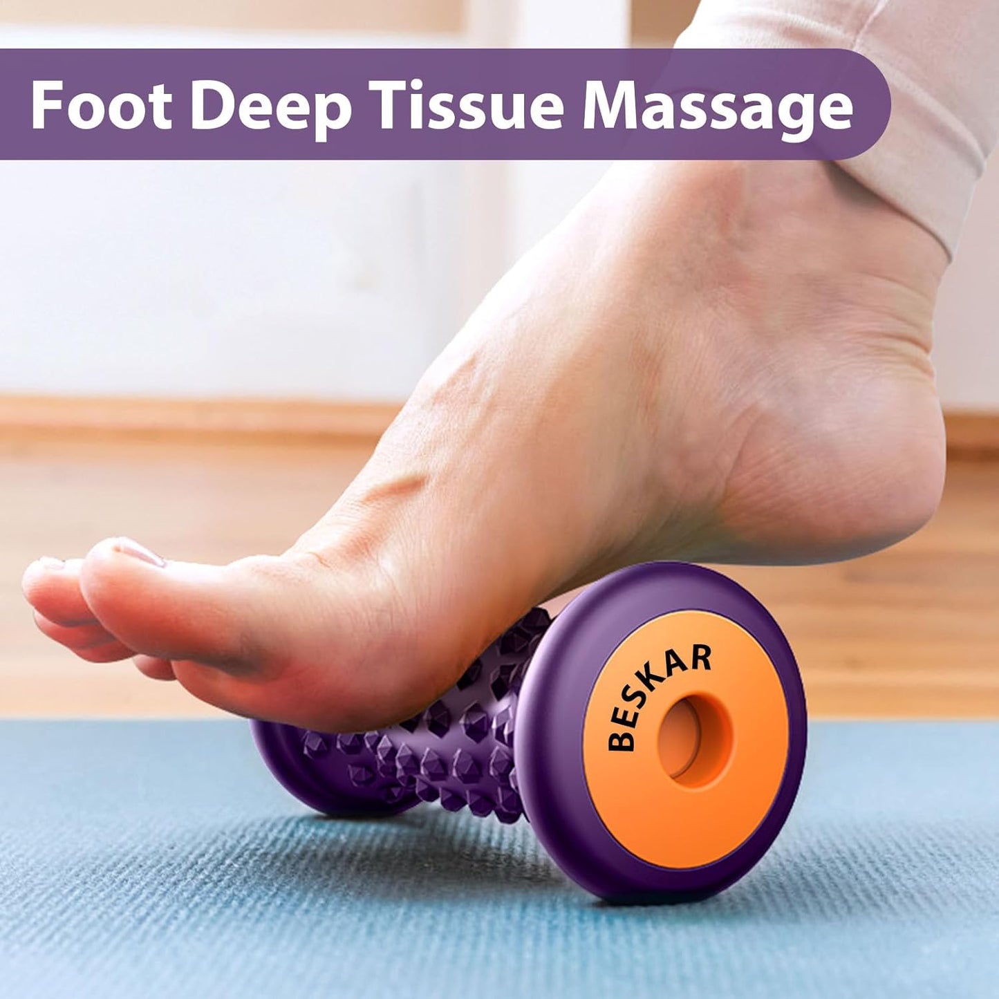 BESKAR Foot Massage Roller for Plantar Fasciitis Relief, Portable Reflexology Tool Pressure Point Massage Rollers, Deep Tissue Massages for Relieving Feet Arch Heel Pain, Myofascial Pain Syndrome