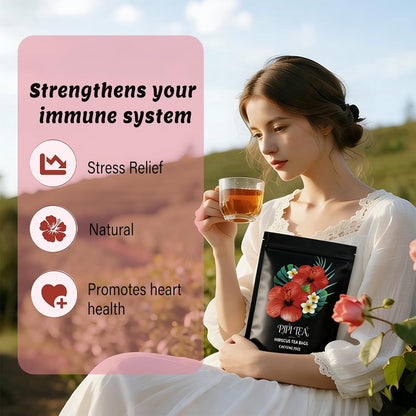Pipi Tea Hibiscus Tea Bags Organic,100% Natural Organic Hibiscus Tea Bags,Natural Sweet & Sour Flavor,Caffeine-Free,30 Bags (1 Bag)