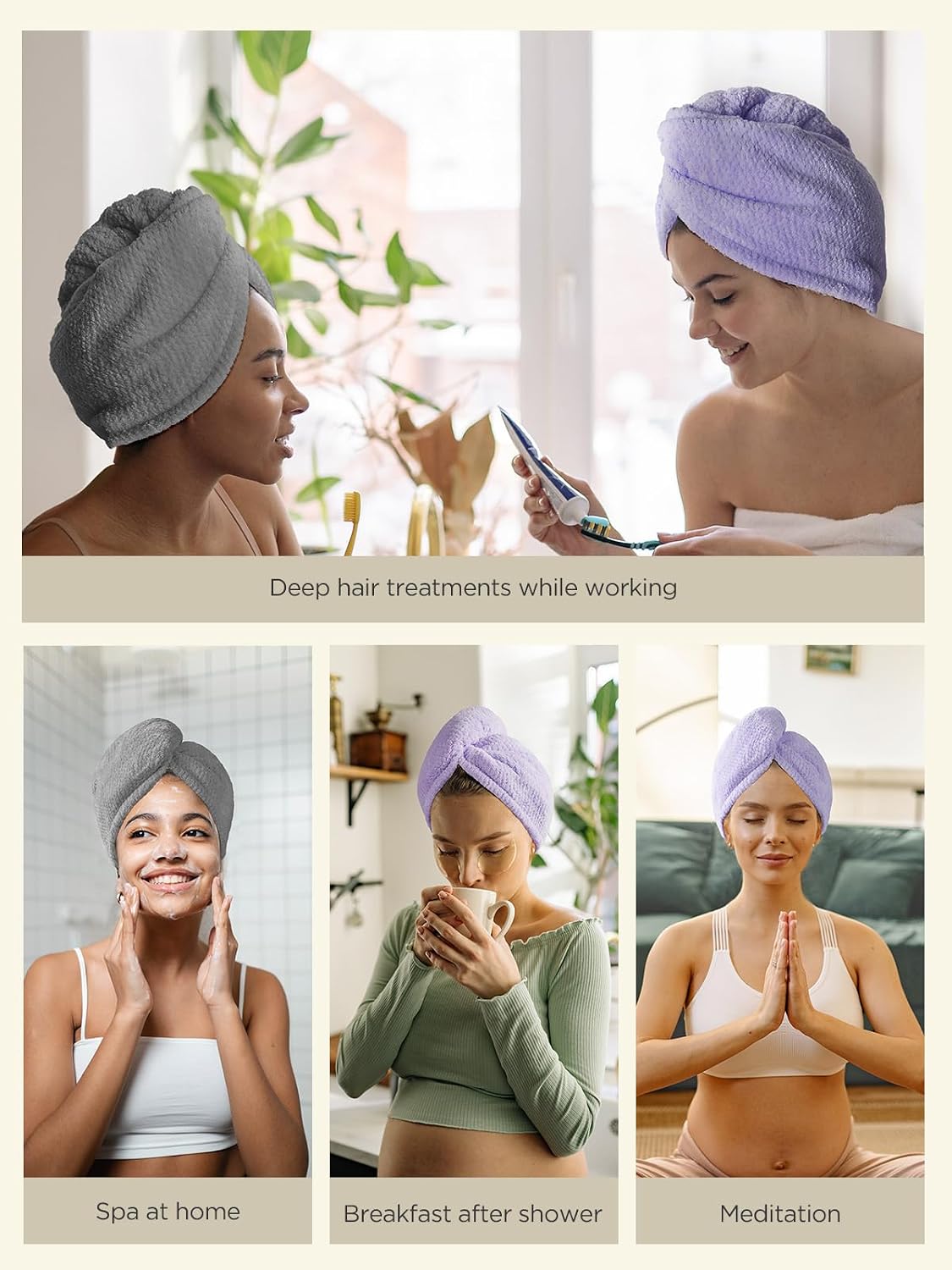 Hicober Microfiber Hair Towel Wrap, Fast Drying Hair Towels for Women, Soft Lightweight Quick Dry Turban for Curly & Long Hair–3 Pack(Blue/Grey/Pink)