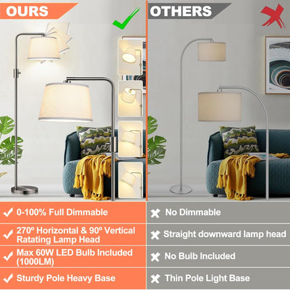 【Upgraded】 Dimmable Floor Lamp, 1000 Lumens LED Edison Bulb Included, Arc Floor Lamps for Living Room Modern Standing Lamp with Linen Shade, Tall Lamp for Bedroom Office Dining Room- Black
