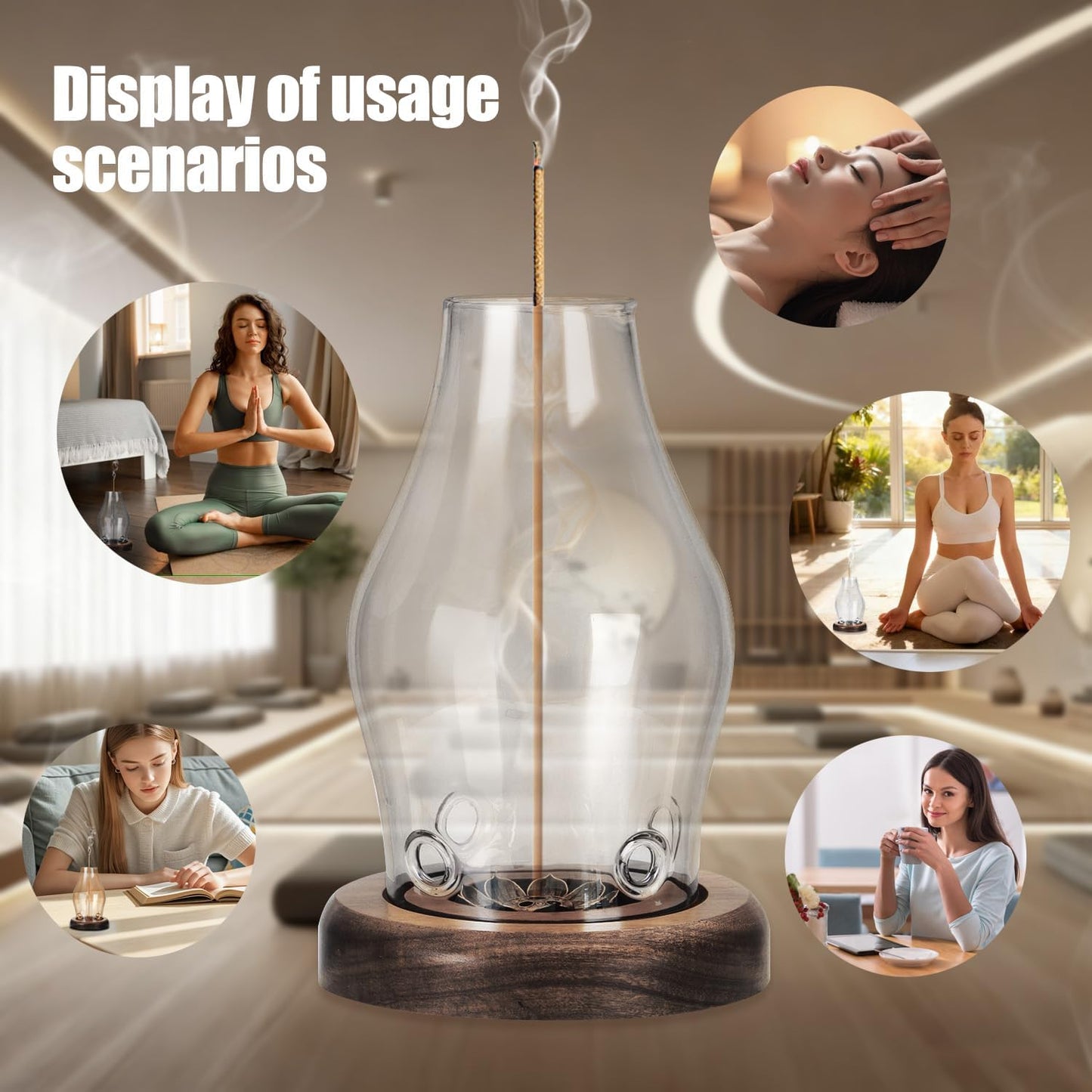 Glass Incense Holder for Sticks, Wooden Incense Stick Holder with Ash Catcher, Modern Insence-Stick Holder, Anti-Ash Flying Incent Holder for Yoga Spa Meditation Zen Home Decor (Transparent)