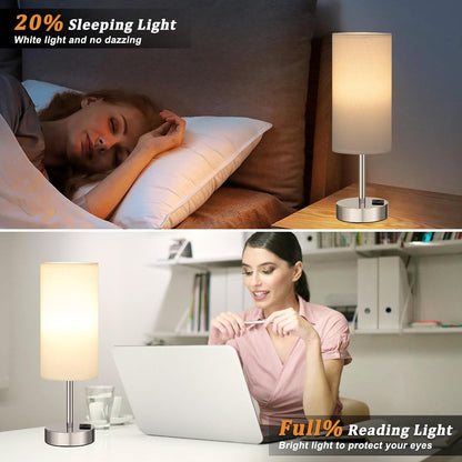 Dicoool Touch Table Lamp for Bedroom, 3 Way Dimmable Bedside Lamp with USB C & A Charging Ports - Small Desk Lamp for Dorm Room, College, Kids, Office, Living Room, White