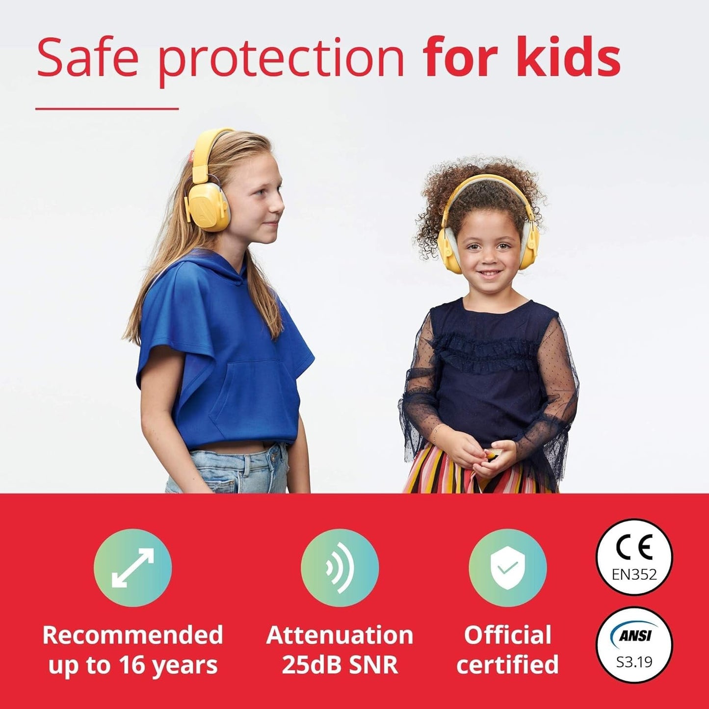 Alpine Muffy Kids - Hearing Protection - CE & ANSI Certified - Adjustable for Ages 3-16 years - Noise Cancelling Headphones - 25dB Sound Reduction Ideal for Protection and Concentration Aid – Black