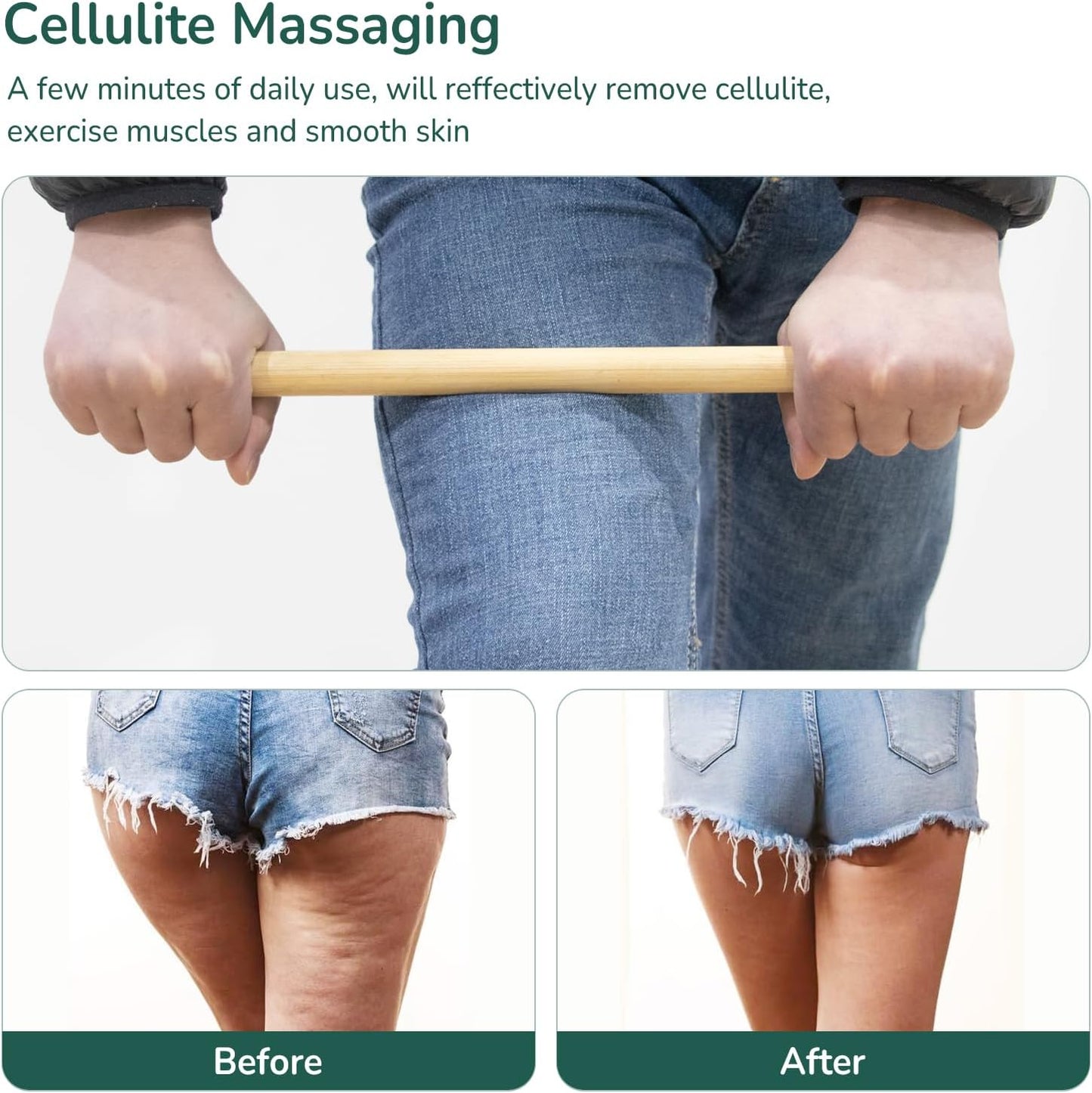 2 PCS Solid Bamboo Massage Stick Set for Body Shaping, Roller Stick, Guasha Sticks, Warm Therapy Tools for Muscle Relaxation