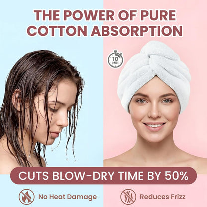 Mandydov 100% Cotton Hair Towel Wrap for Women, 2 Pack Thickened & Super Absorbent Turbans, Anti Frizz Quick Dry Hair Towels (Blue, Pink Blush)