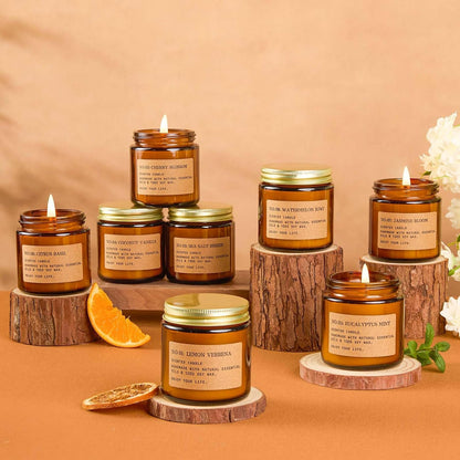Scented Candles for Home,8 Pack Soy Wax Candle Set,Scented Candles Gift Set,Aromatherapy Candles, Amber Jar Vintage Apothecary Style, 8 Scents Gift Set