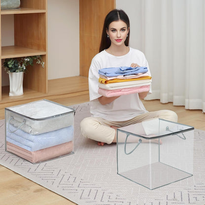 10-Pack Clear Zippered Storage Bags with Handles, Two-Way Zipper Foldable Closet Organizer, Bed Sheet Organizer, Plastic Storage Bin for Clothes, Towels