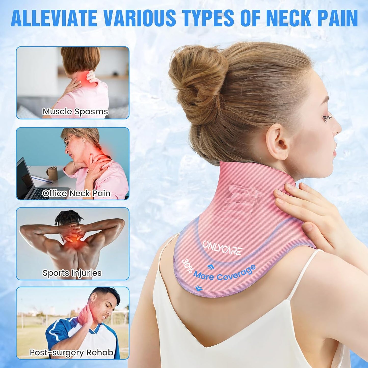 ONLYCARE Neck Ice Pack Wrap Gel - Upgraded Ice Packs for Neck Reusable, Hot and Cold Compress, Relief of Pain, Swelling, Sprains, Office Pressure