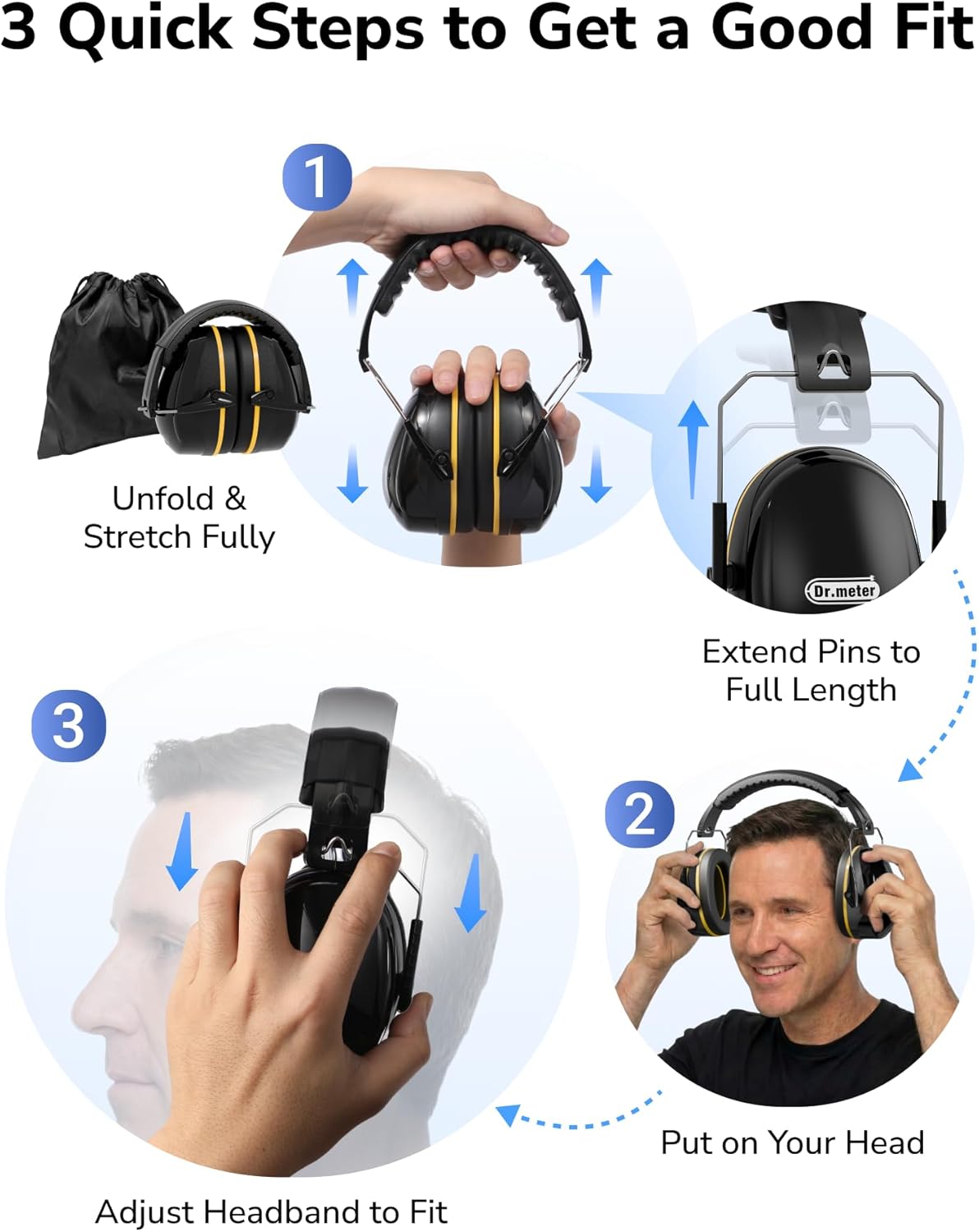 Dr.meter Ear Protection Ear Muffs, Noise Cancelling Headphones for Adults Kids 31dB Earmuffs for Noise Reduction, Hearing Protection for Shooting Gun Range, Mowing, Monster Jam, Sensory, Fireworks