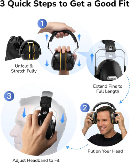 Dr.meter Ear Protection Ear Muffs, Noise Cancelling Headphones for Adults Kids 31dB Earmuffs for Noise Reduction, Hearing Protection for Shooting Gun Range, Mowing, Monster Jam, Sensory, Fireworks