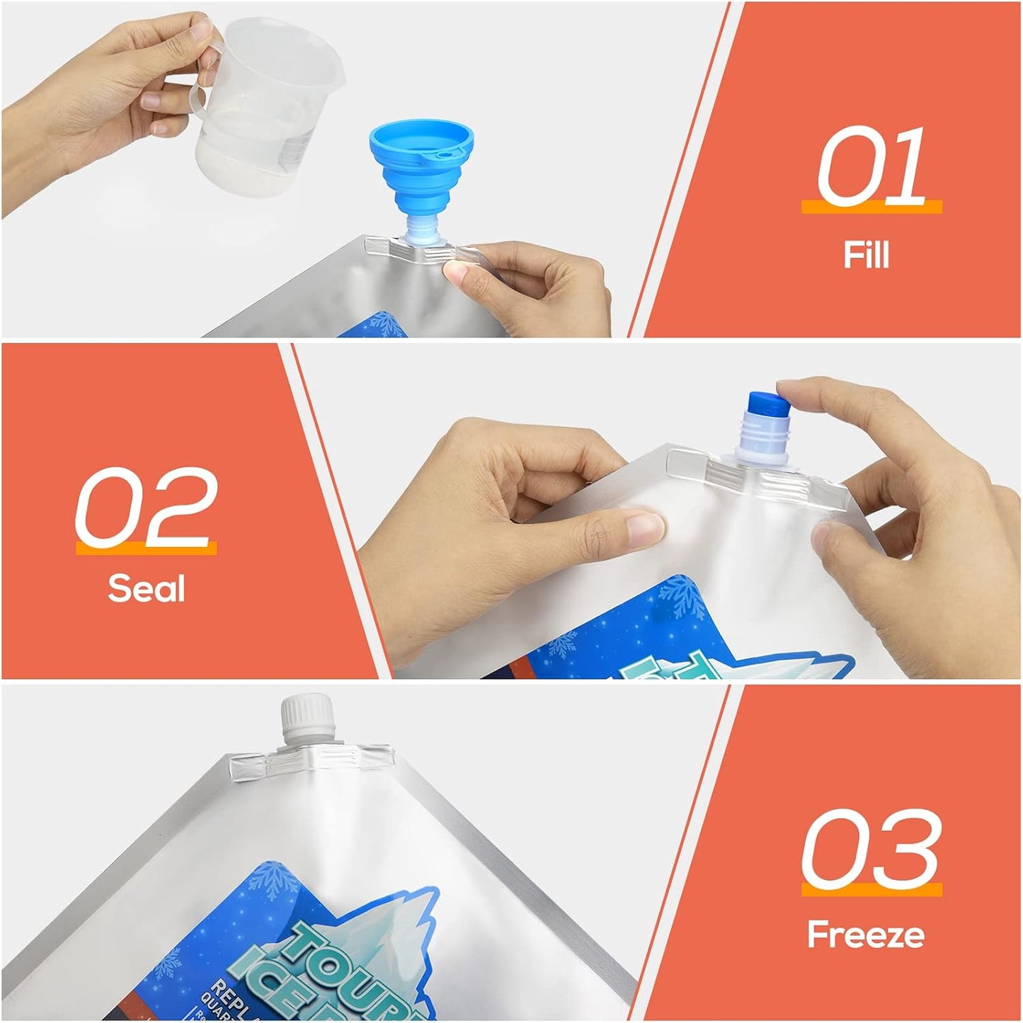 TOURIT Reusable Ice Pack for Coolers Long Lasting Cooler Ice Packs for Cooler Bag Lunch Bags/Boxes, Cooler Backpacks, Freezer Packs for Coolers