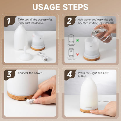 URPOWER 150ML Essential Oil Diffusers for Home, Ultrasonic Aromatherapy Diffuser with 7 Color Changing Lights, Timer & Auto Shut-Off, Scent Diffuser for Bedroom, Office, Yoga