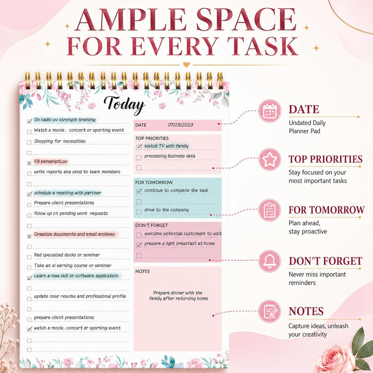 KMQOY To Do List Notepad, Daily Checklist Planner, 6.7" x 9.8", 104 Pages