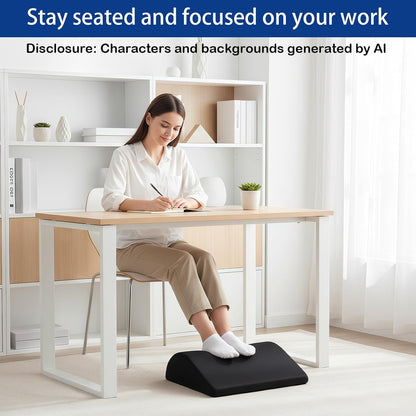 Foot Rest for Under Desk at Work, Ergonomic Under Desk Footrest with Washable Cover for Office, Home & Gaming Leg Elevation Pillow Black