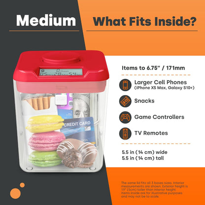 Kitchen Safe kSafe Time Locking Container, Medication Lock Box, Break Bad Habits - Quit Smoking, Snacking, Drinking & Gaming Addiction, Phone Jail, Family Time (Medium, White Lid + 5.5” Clear Base)