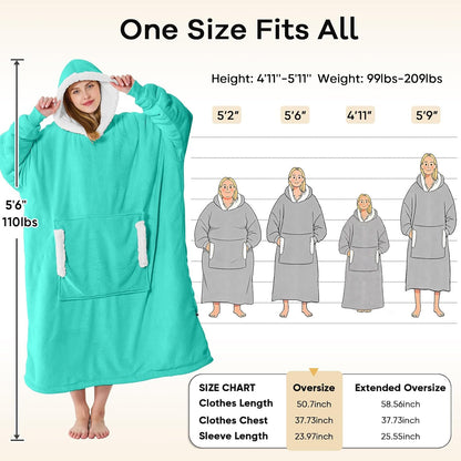 yescool Wearable Blanket Hoodie, Flannel Sherpa Fleece Blanket Sweatshirt for Adults Women Men,One Size Fits All - Colors A