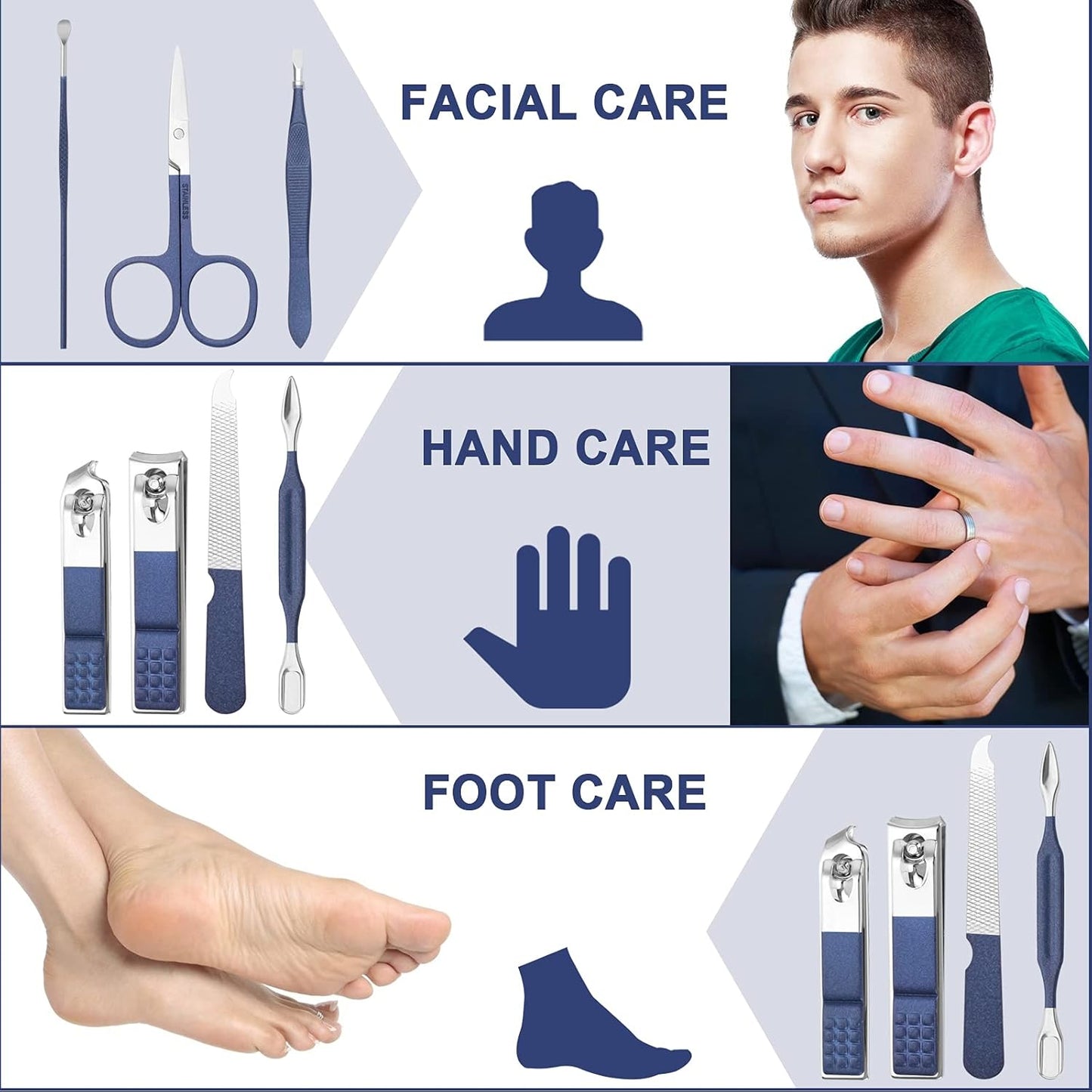 Manicure Set Men Finger and Toe Nail Clippers Set Professional Manicure Pedicure Kit with Travel Case Personal Care Tools Accessories Nail Grooming Kit Gifts for Men Women Father Mother