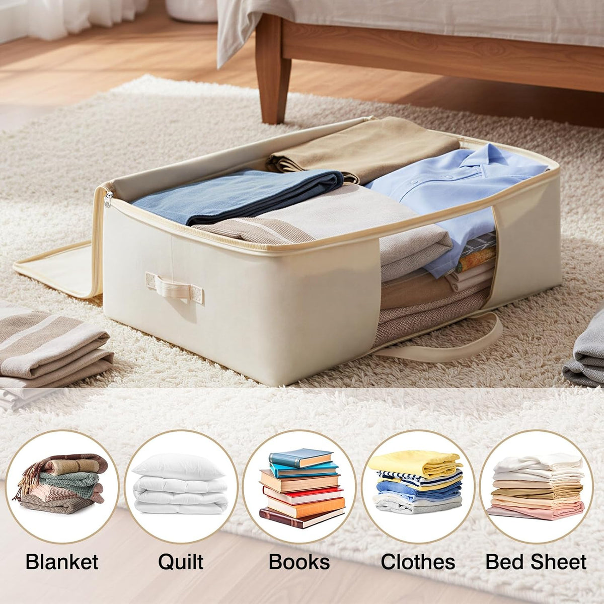 Comforter Storage Bags 70L Canvas Closet Organizer Clothes Container